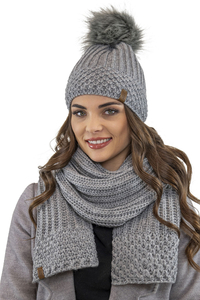 Vivisence Stylish Winter Set Including Warm Hat With Pompom And Matching Scarf Made From Warm And Soft Fleece-Lined Fabric Ideal For Cold Winter Days, light grey