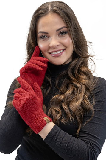 Vivisence Stylish Classic Five-Finger Women's Winter Gloves Made Of Warm And Soft Yarn With Wide Ribbed Cuff Perfect For Cold Winter Days Providing Comfort And Warmth, Red