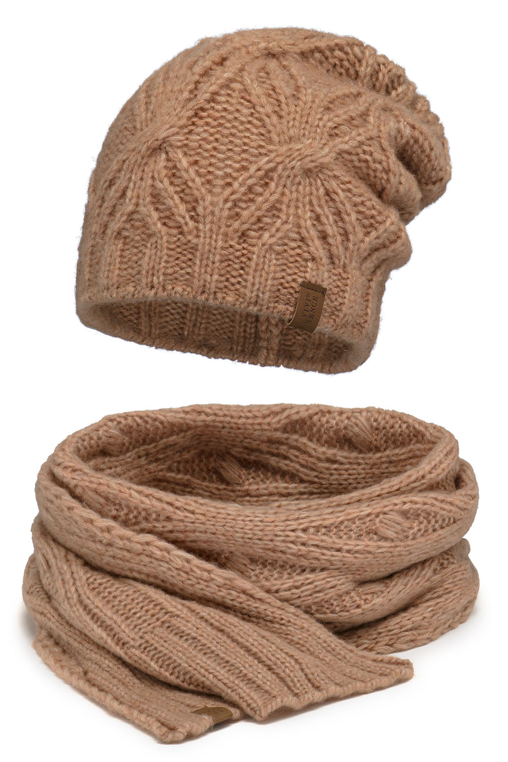 Vivisence Damen Mütze Schal Set Lammwolle Baumwolle Für Wärme und Komfort, Beige