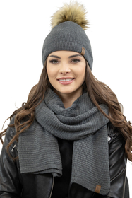 Vivisence Damen Bommelmütze Winter Wintermütze Warmem Garn Antistatische 7041, dunkelgrau