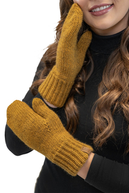 Vivisence Damen Winter Set Mütze Schal Fäustlinge Fleecefutter Gegen Kälte, dunkelgelb