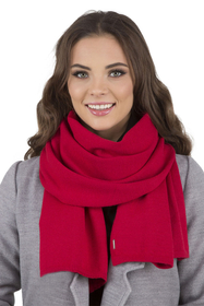 Vivisence Trendiger Damen Winter Set Aus Wintermütze Und Schal Mit Wärmendem Garn Antistatische Blumenapplikation Und Falten Design Perfekt Für Kalte Wintertage, rot