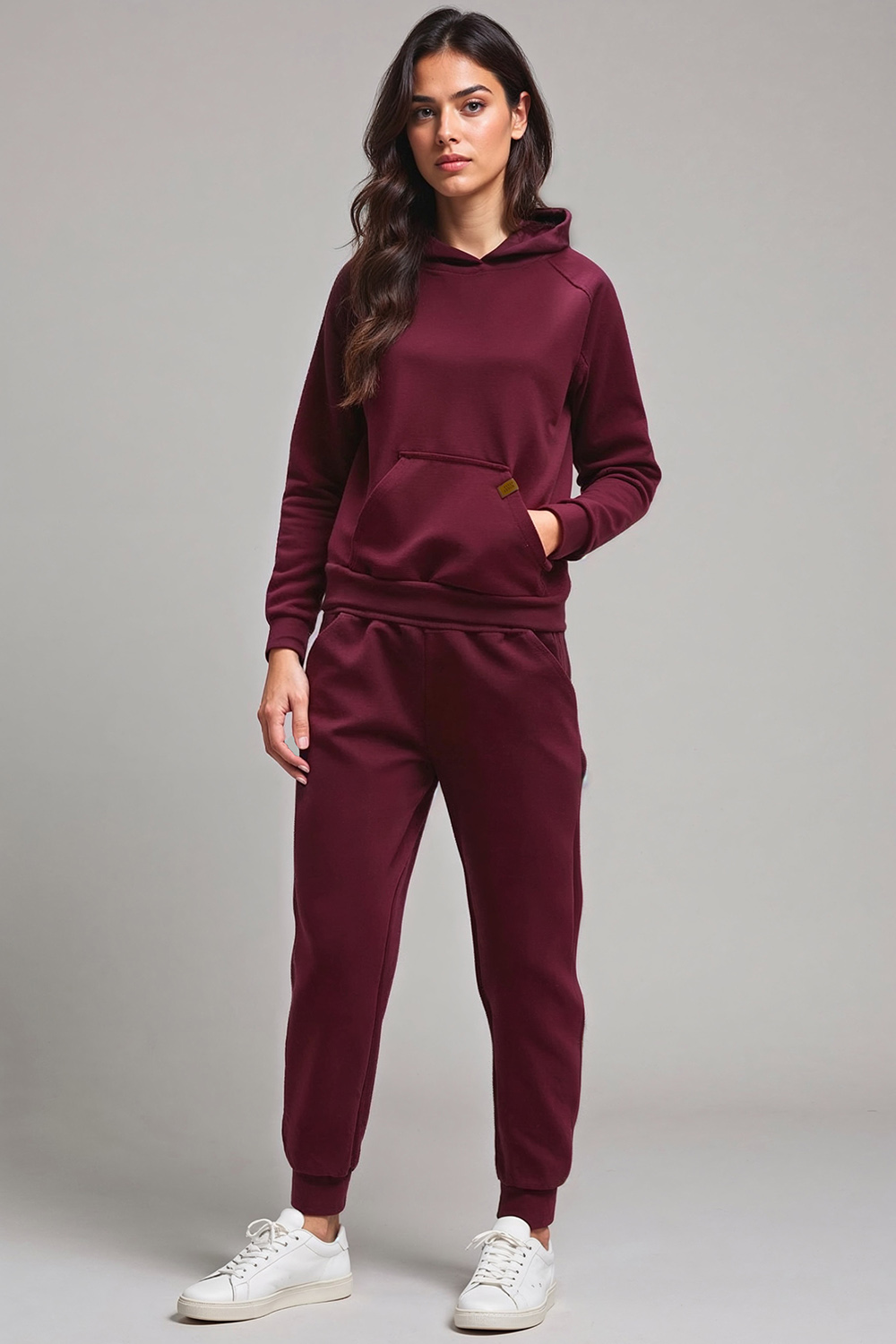 Vivisence Women's Tracksuit Set With Loose Hoodie And Tapered Trousers Stylish Activewear Featuring Elastic Waistband Side Pockets And Ribbed Trims For Daily Comfort, 