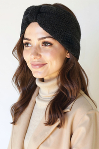 Vivisence Femme Bandeau Tricot Doux Avec Nœud Torsadé Confort Et Chaleur, noir