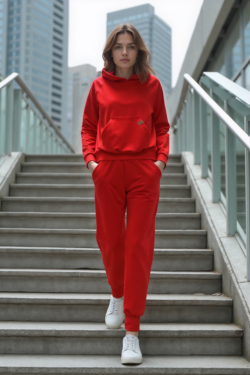 Vivisence Sweatshirt Baumwolle Lockerer Schnitt mit Kapuze Komfort Für Freizeit 9003, rot