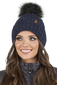 Vivisence Wintermütze mit Bommel Damen Warmes Ideal Für Kalte Wintertage 7015, dunkelblau