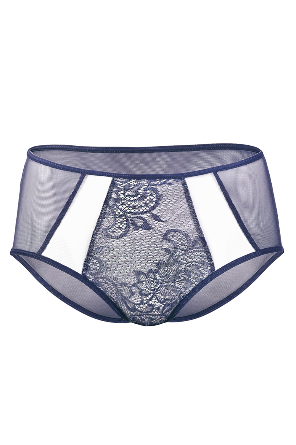 Vivisence Cullote Slip Classique Taille Haute En Microfibre Et Dentelle Confortable Élégant Avec Inserts Délicats Parfait Pour Un Ensemble Et Raffiné 1004W, bleu foncé