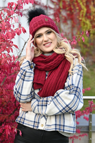 Vivisence Wintermütze mit Bommel Damen Warmes Ideal Für Kalte Wintertage 7015, weinrot