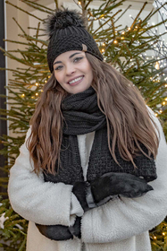 Vivisence Damen Mütze mit Schal Set Mit Fleecefutter Wärme An Wintertagen 7016, schwarz