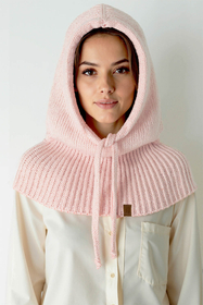 Vivisence Women Winter Hood Merino Wool Knitted Drawstring Fit Cozy Warmth, Pink