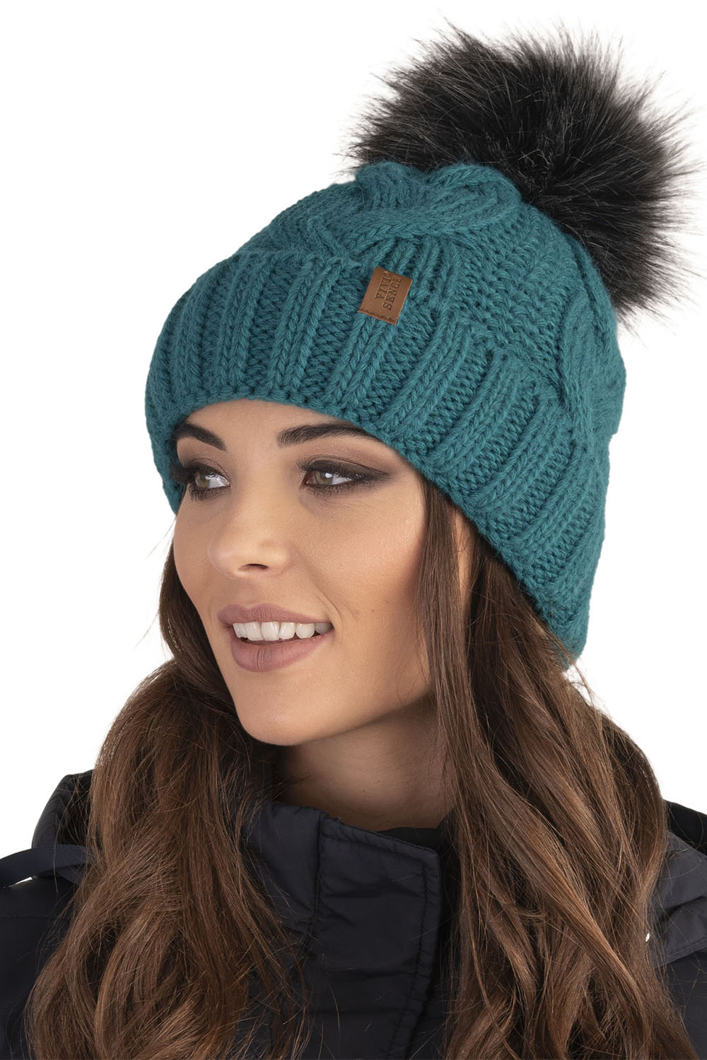 Vivisence Winter Hat With Pom Pom For Women Warm Ideal For Cold Days 7014, dark turquoise