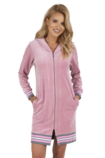 Vivisence women's smooth hooded robe 5018, light pink