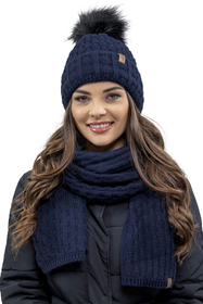 Vivisence Damen Winter Set Mütze Schal Fäustlinge Fleecefutter Gegen Kälte, marineblau