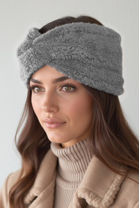Vivisence Femme Bandeau Maille Duveteuse avec Torsade Confort et Chaleur, gris clair