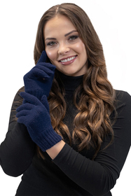 Vivisence Damen Winter Set Bommelmütze Loop Schal Handschuhe Warm Elegant, dunkelblau