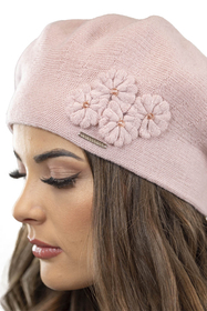 Vivisence Baskenmütze Damen Elegant Blume Warm Herbst Winter Accessoire 7006, rosa