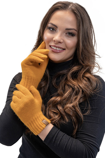 Vivisence Stylish Classic Five-Finger Women's Winter Gloves Made Of Warm And Soft Yarn With Wide Ribbed Cuff Perfect For Cold Winter Days Providing Comfort And Warmth, Honey