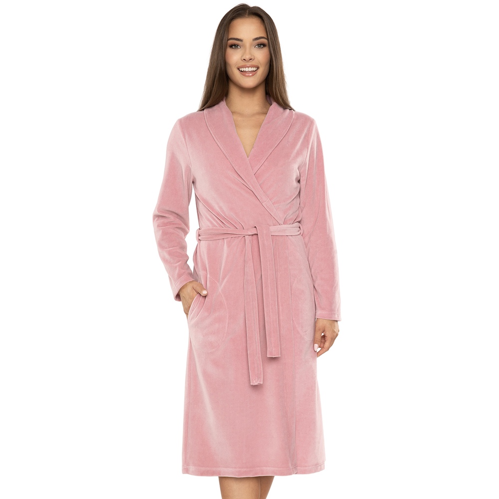 Vivisence Peignoir Femme Long Ceinture Poches Doux Classique Maison 5022, rose