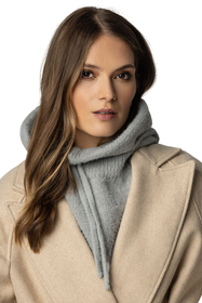 Women's Hood And Gloves for Winter and Autumn Set Stylish Balaclava Warm And Functional For Cold Weather Comfort With Soft Yarn And Elegant Tinsel Detail 7097Kmpl, light grey