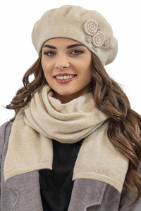 Vivisence Femme Ensemble Élégant Béret Et Écharpe Automne et Hiver En Laine Style Classique Ajustement Parfait Confort Thermique Accessoire Idéal Pour Les Froides Journées 7037Kmpl, beige