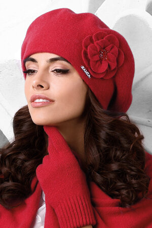 Kamea women's woolen flower beret Vicenza , Red