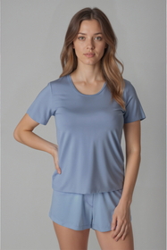 Vivisence Femme Haut de Pyjama Viscose Manches Courtes Confort pour Nuit 2201, bleu ciel