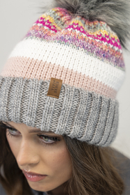 Vivisence Bonnet Et Cache-Cou Pour Femme L'Automne et L'Hiver Ensemble À La Mode Pour Avec Doublure Polaire Antistatique Pliable En Fil Chaud Tissage Coloré Pompon Écologique 7099Kmpl, gris