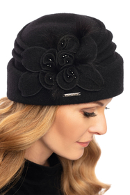 Vivisence Damen Mütze Winter Perlen Toque Wolle Handgefertigte Herbst Warme 7058, schwarz