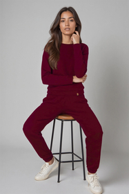Vivisence Sweatshirt Damen Mit Rundhalsausschnitt Aus Baumwolle Langer Ärmel Bequemer Schnitt 9004, weinrot