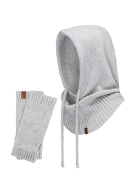 Vivisence Women Winter Hood And Gloves Set Merino Wool Knit Warm And Cozy, Grey