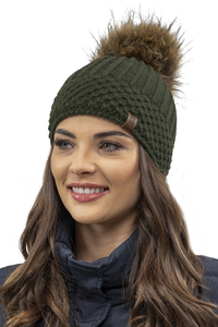 Vivisence Women's Winter Hat With Pom Pom Warm Ideal For Cold Days 7016, green