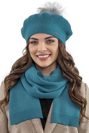 Vivisence Elegant Women's Winter Set Including Beret With Pompom And Matching Scarf Made Of Warm Fabric Perfect For Cold Winter And Autumn Days, Turquoise