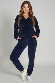 Vivisence Women Joggers Cotton Knit Pockets Elastic Waist Lounge Trousers 9101, dark blue
