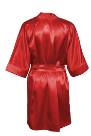 Vivisence Women's Satin Robe with 3/4 Sleeves Tie Waist Short Kimono Style Elegant Polyester Nightwear, 