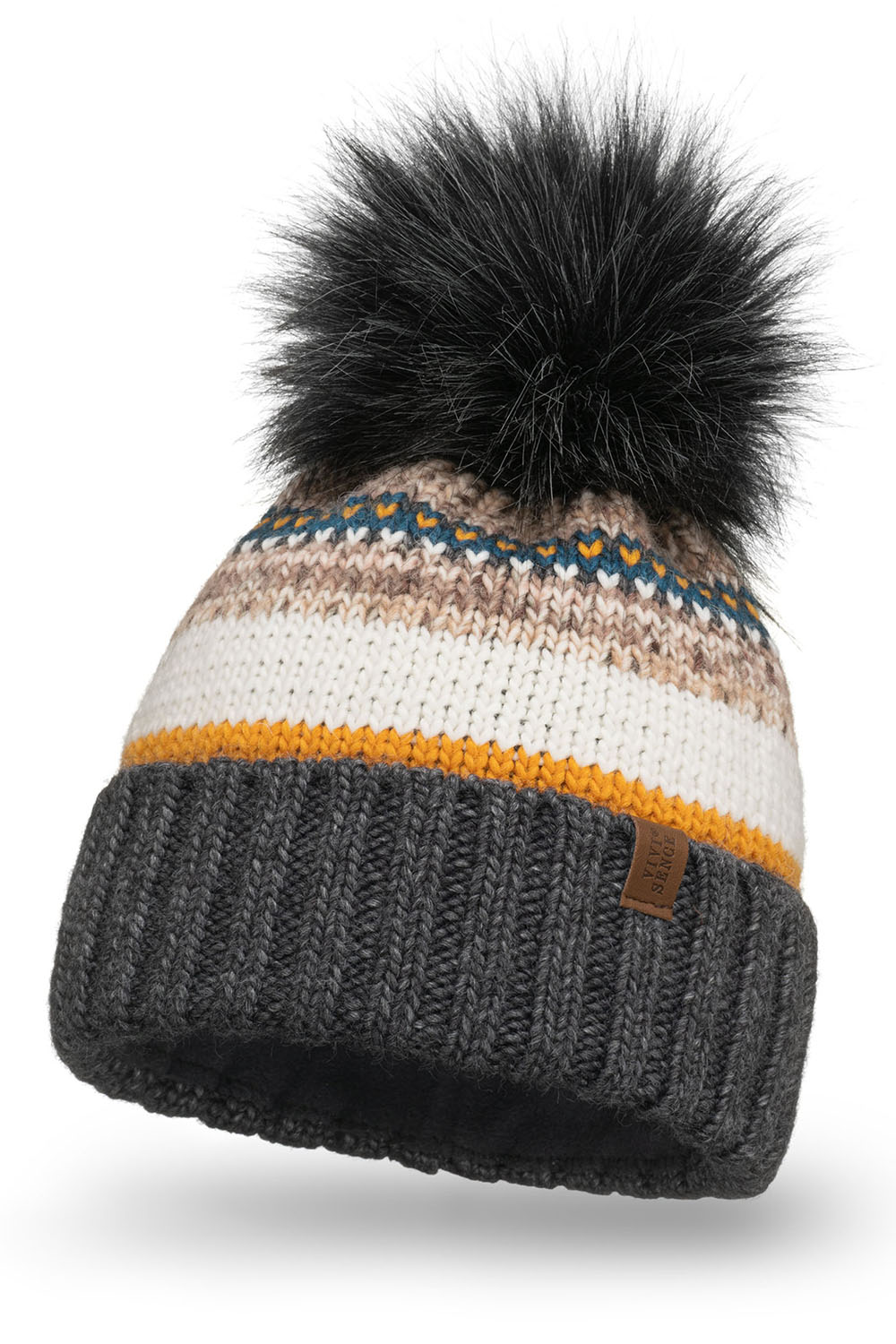 Vivisence Damen Bommelmütze Winter Bommel Wärmendem Garn Antistatischer 7099, dunkelgrau
