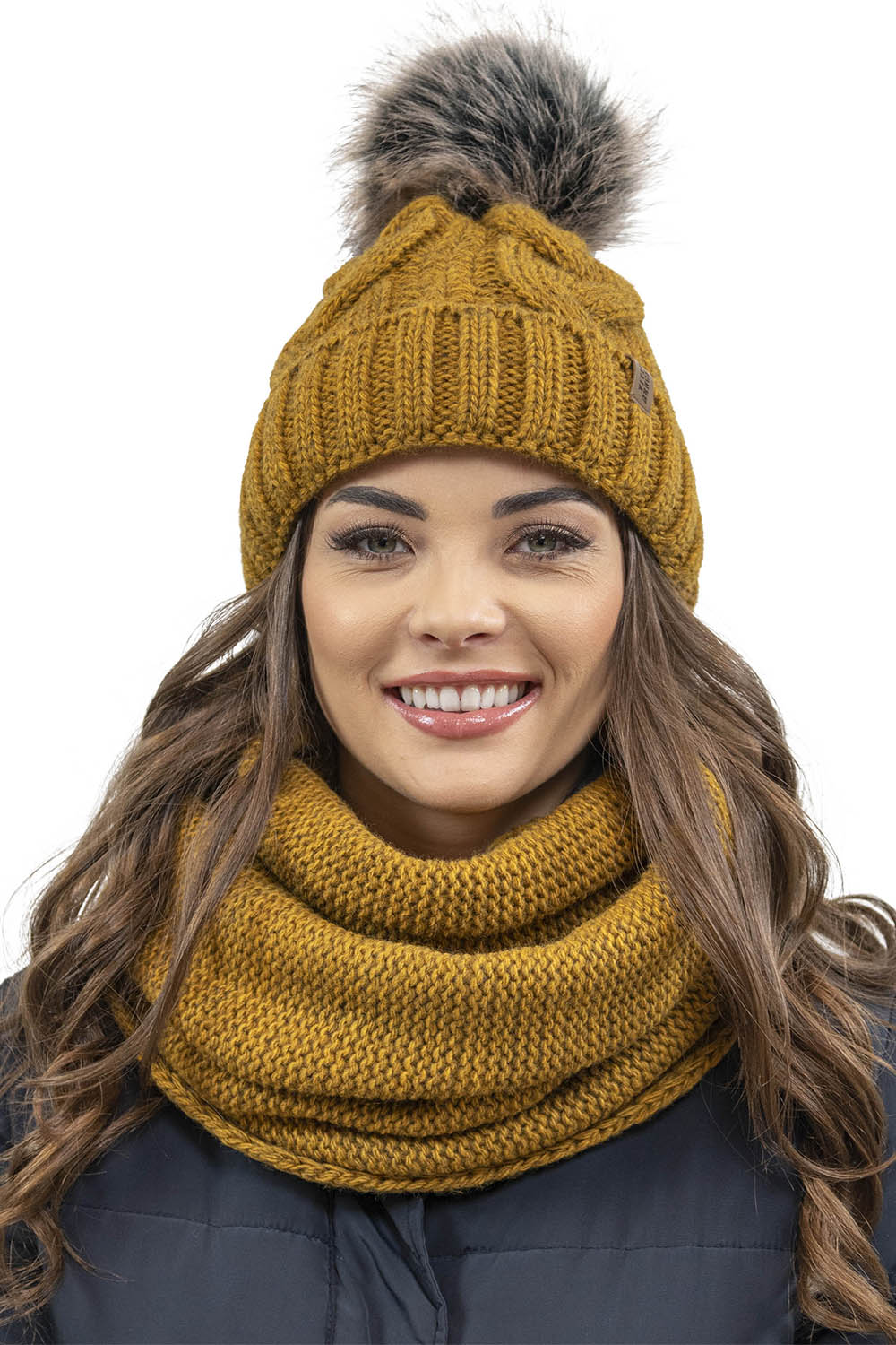Vivisence Winter Hat With Pom Pom For Women Warm Ideal For Cold Days 7014, dark yellow