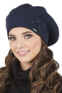 Vivisence Béret Élégant Avec Fleur Pour Femme Chaud Accessoire Automne Hiver 7006, bleu foncé