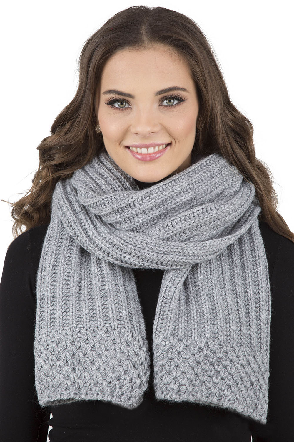 Vivisence Knitted Classic Scarf For Women Soft And Warm Everyday Look 7016S, light grey
