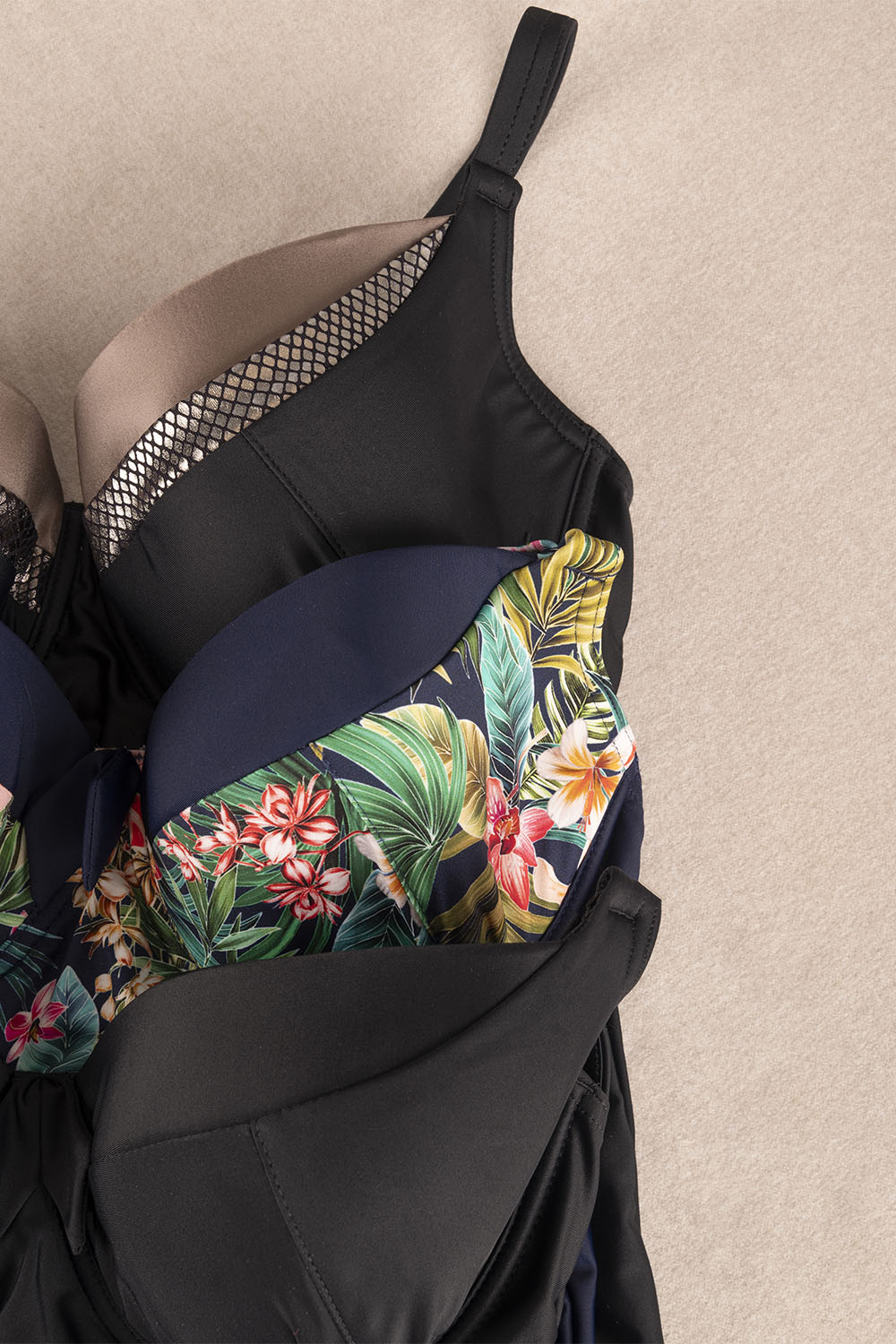 Vivisence Womens One Piece Swimsuit With Padded Cups Adjustable Straps V Neckline Floral Print Design, black-gold
