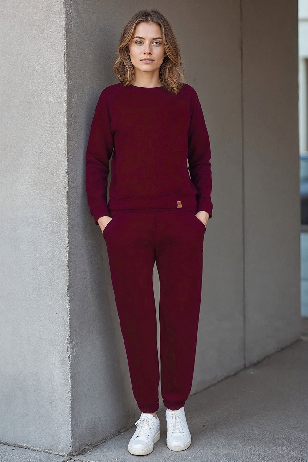 Vivisence Sweatshirt Damen Mit Rundhalsausschnitt Aus Baumwolle Langer Ärmel Bequemer Schnitt 9004, weinrot