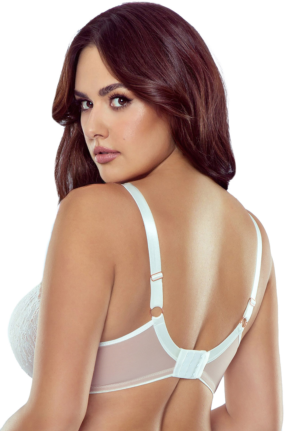Vivisence Soutien-Gorge Sans Rembourrage Dentelle Florale Maille Transparente Bonnets Entiers Avec Armatures Bretelles Réglables Lingerie Élégante Cadeau Femme 1070, blanc