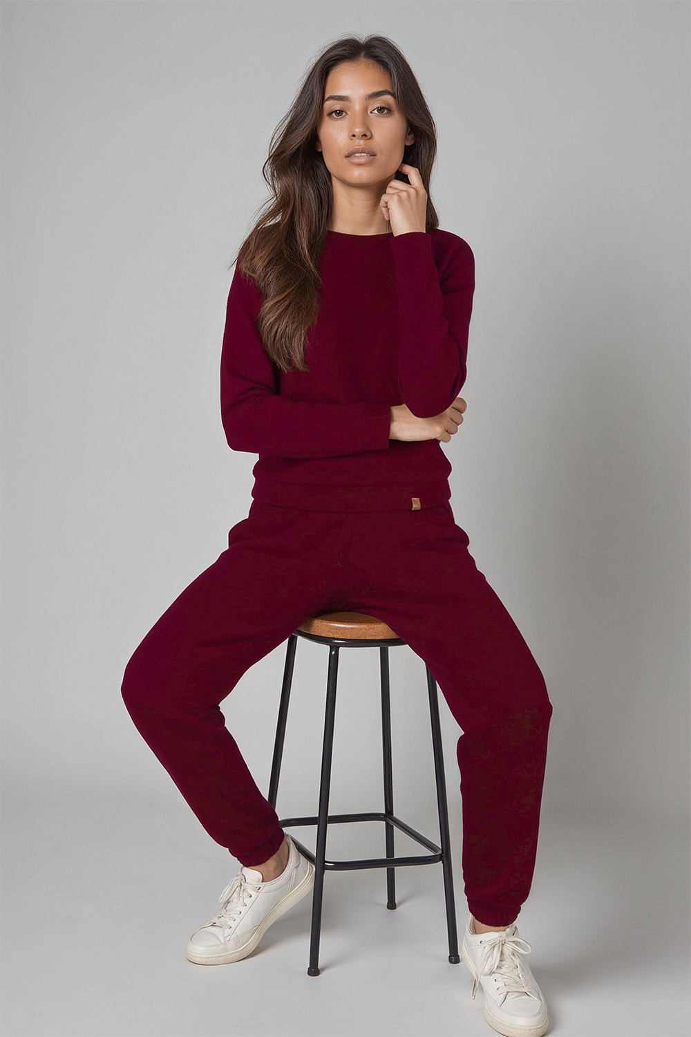 Vivisence Sweatshirt Damen Mit Rundhalsausschnitt Aus Baumwolle Langer Ärmel Bequemer Schnitt 9004, weinrot