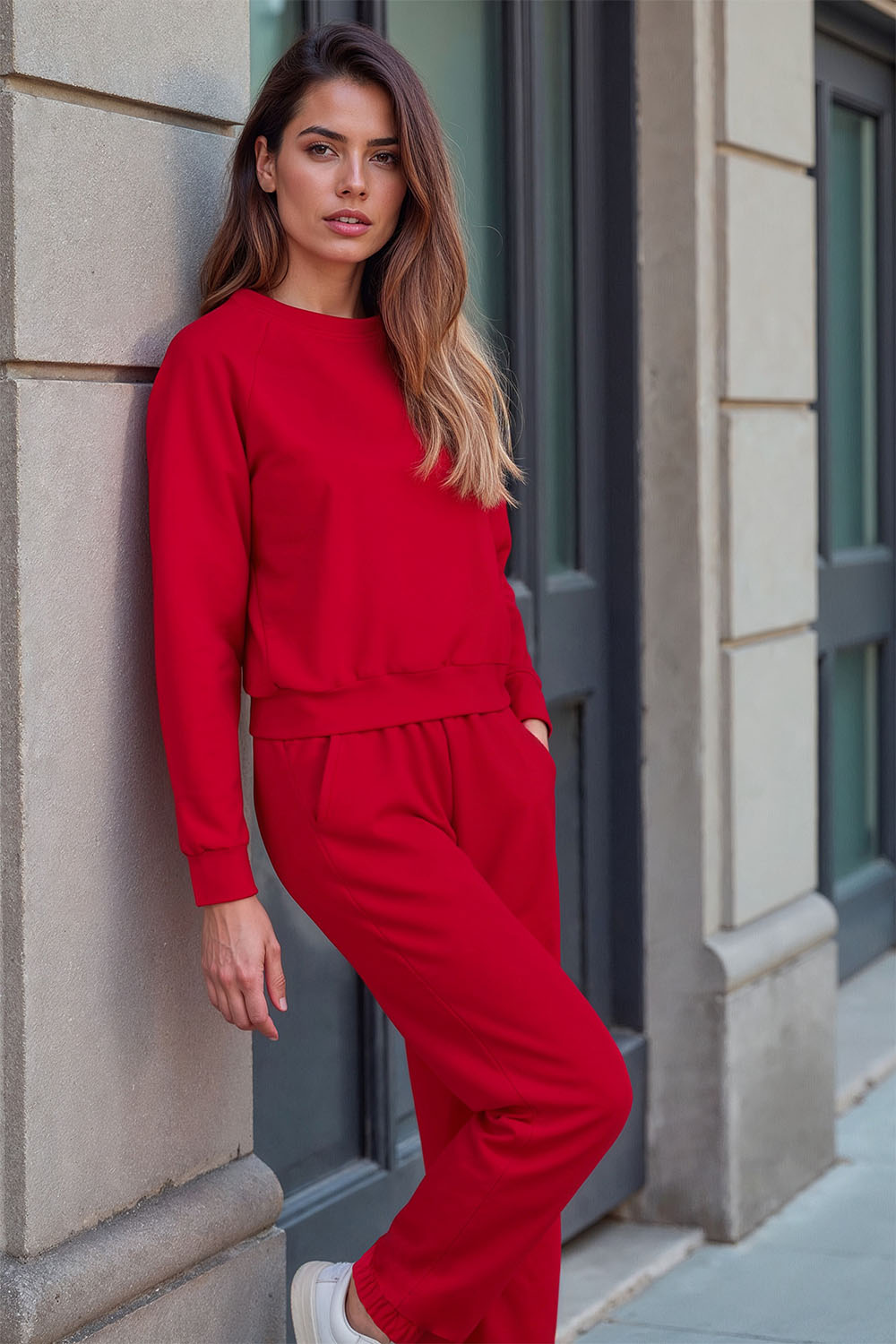 Vivisence Damen Trainingsanzug Baumwolle Bündchen Taschen Alltag Komfort 9204, 