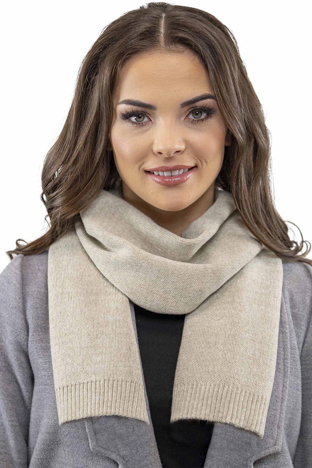 Vivisence Damen Baskenmütze Schal Set Bommel Wolle Warm Elegant Winter 7035Kmpl, beige