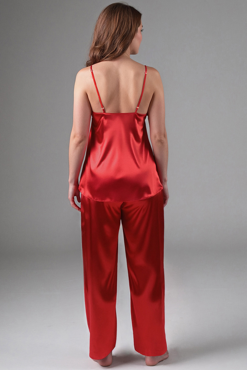 Vivisence Women's Pyjama Set Satin with Lace Detail Perfect Sleep Comfort 2035, red