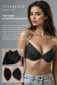 Vivisence Soutien Gorge Push Up Dos Nu Silicone Bretelles Dos Ouvert 1086, noir