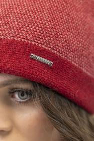 Vivisence Women's Pom Pom Hat Knitted With Subtle Houndstooth Pattern 7095, red cheerful check
