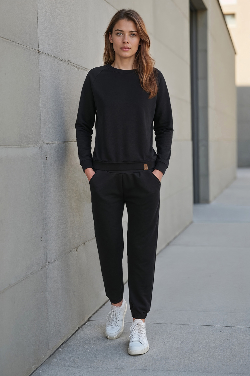 Vivisence Womens Sweatshirt Cotton Long Sleeve Everyday Loungewear 9004, black