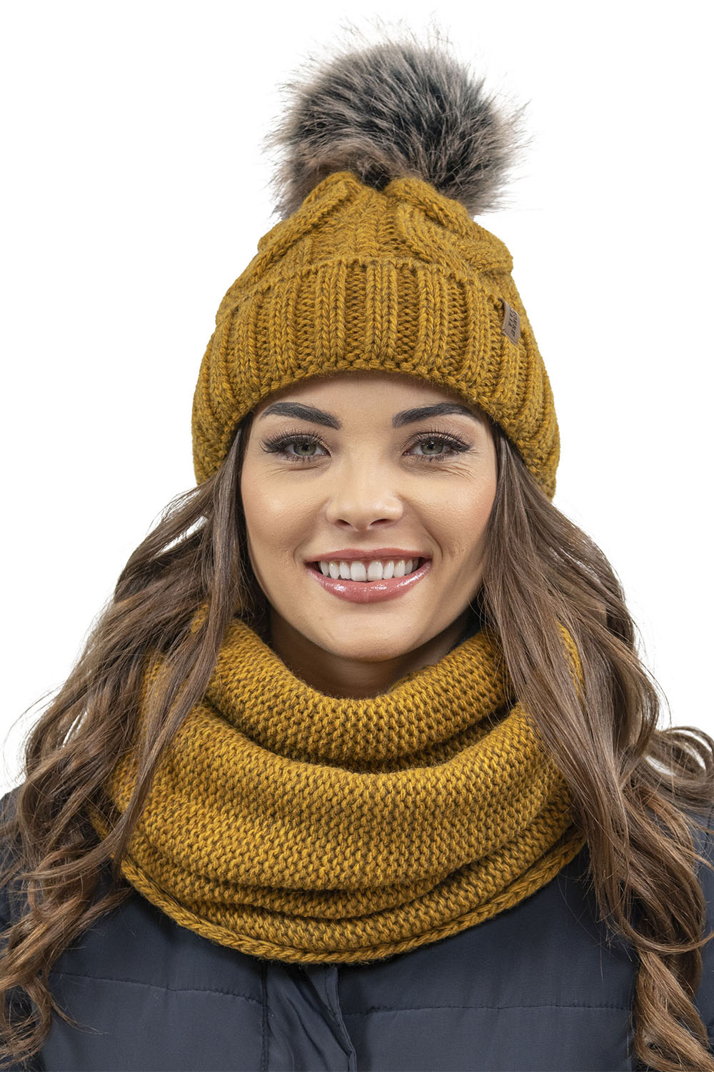 Vivisence Loop Schal Strick Zweimal Gefaltet Ideal Wärm Für Wintertage 7103, dunkelgelb