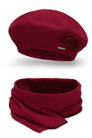 Vivisence Ensemble Béret Et Écharpe Pour Femme Automne et Hiver En Laine  Style Classique Élégant Avec Application Florale Idéal Pour Les Froides Journées Cadeau Parfait 7036Kmpl, bordeaux